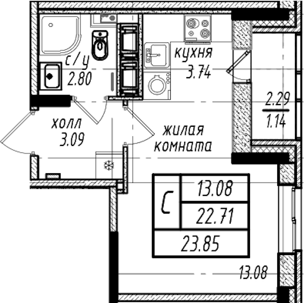 Квартира студия 23.85 м², 3/16 эт., ЖК «Северная Долина»